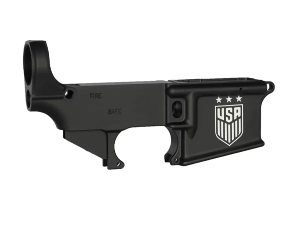 Laser engraved USA logo with stars on 80% AR-15 anodized lower receiver