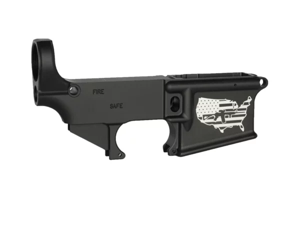 Artistic firearm customization: American flag and rifle engraving on AR-15 lower
