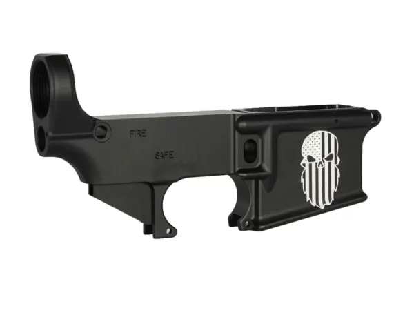 Laser Engraved American Bearded Skull Flag with Personalized Elements on 80% AR-15 Black Lower