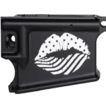 Laser engraved lips and American flag on AR-15 lower receiver