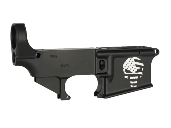 Laser Engraved American Punisher Skull Flag with Personalized Elements on 80% AR-15 Black Lower