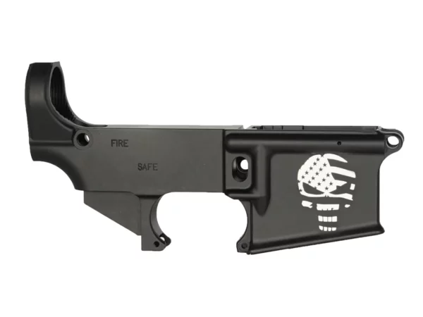 Detailed Laser Engraved American Punisher Skull Flag on 80% AR-15 Black Lower