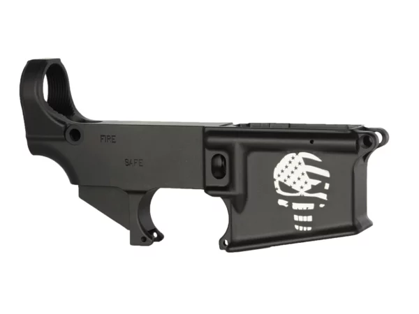 Personalized Laser Engraving of American Punisher Skull Flag on 80% AR-15 Black Lower