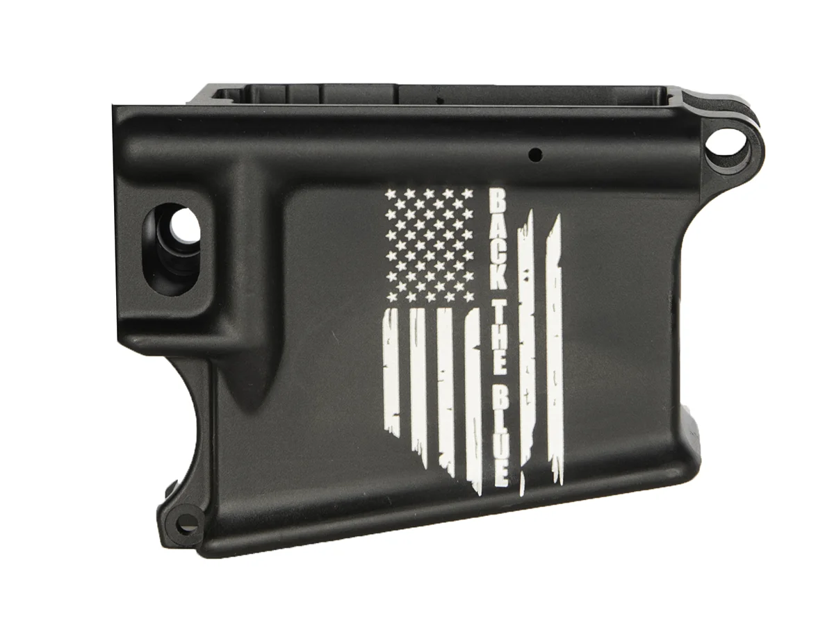 Laser Engraved American Flag Back the Blue on 80% AR-15 Black Lower