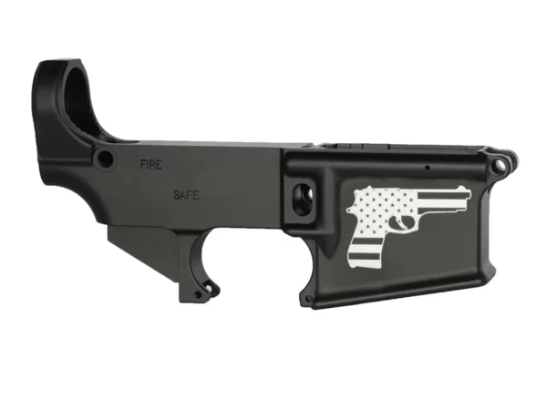 Detailed Laser Engraved Pistol with American Flag Design on 80% AR-15 Black Lower