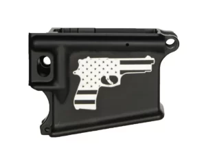 Laser Engraved Pistol with American Flag Design on Custom AR-15 Black Lower