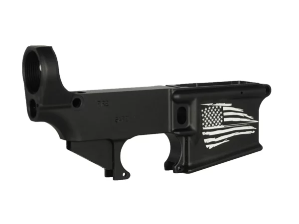 Laser engraved tattered USA flag on 80% AR-15 lower receiver