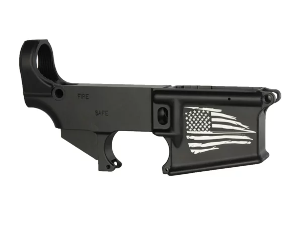 Laser engraved distressed American flag on AR-15 lower receiver