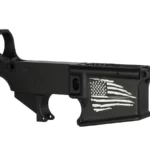 Worn Yet Proud: Laser Engraved Tattered USA Flag on Anodized AR-15 Lower