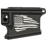 "Laser engraved tattered American flag on AR-15 lower receiver