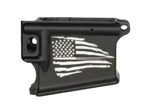 "Laser engraved tattered American flag on AR-15 lower receiver