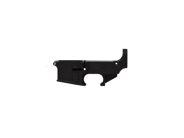 Black AR-15 lower receiver with stamped fire and safe