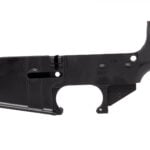Black AR-15 lower receiver with stamped fire and safe