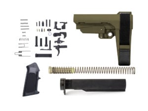 SB Tactical SBA3 OD Green pistol brace with mil-spec buffer tube assembly and lower parts kit