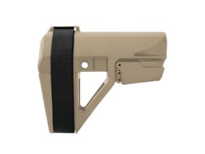 SB Tactical SBA5 pistol brace FDE right side view showing QD sling socket and arm strap